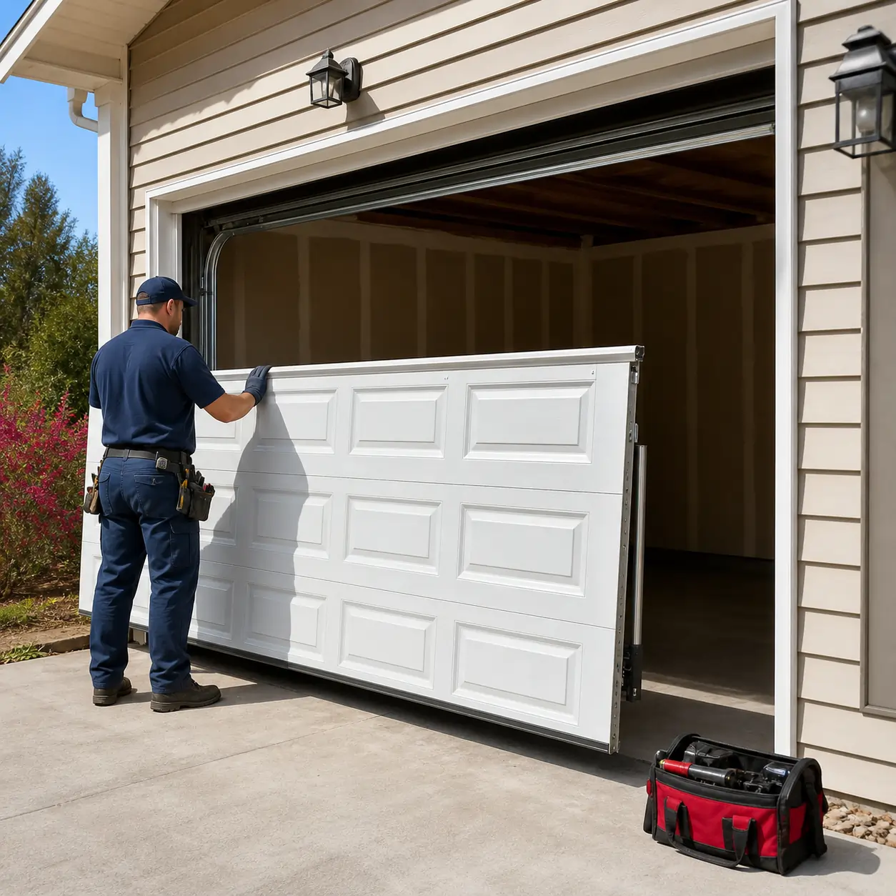 New overhead garage door professionally installed