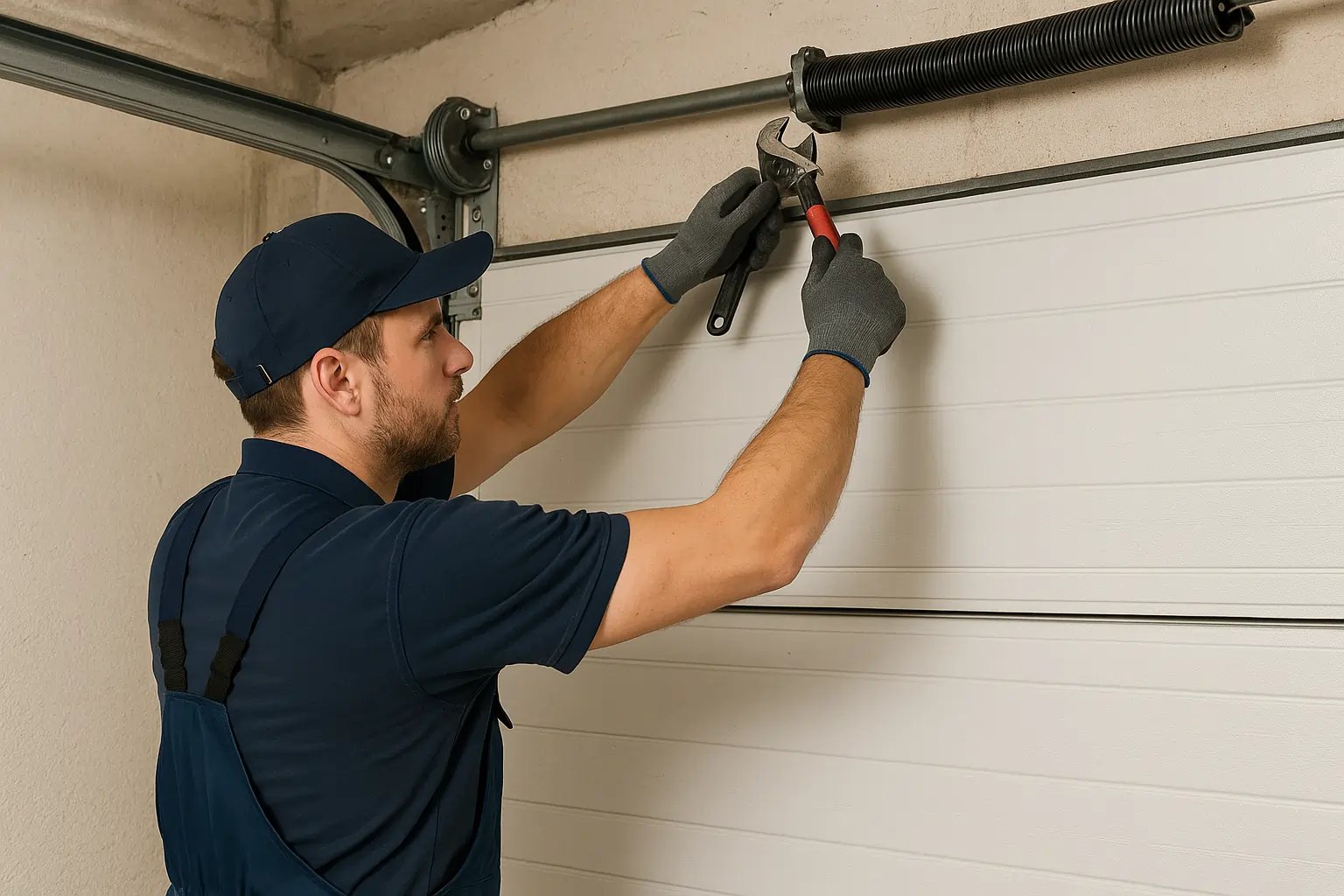 Professional garage door spring repair technician
