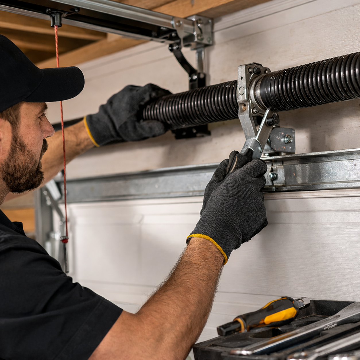 Garage door spring repair technician